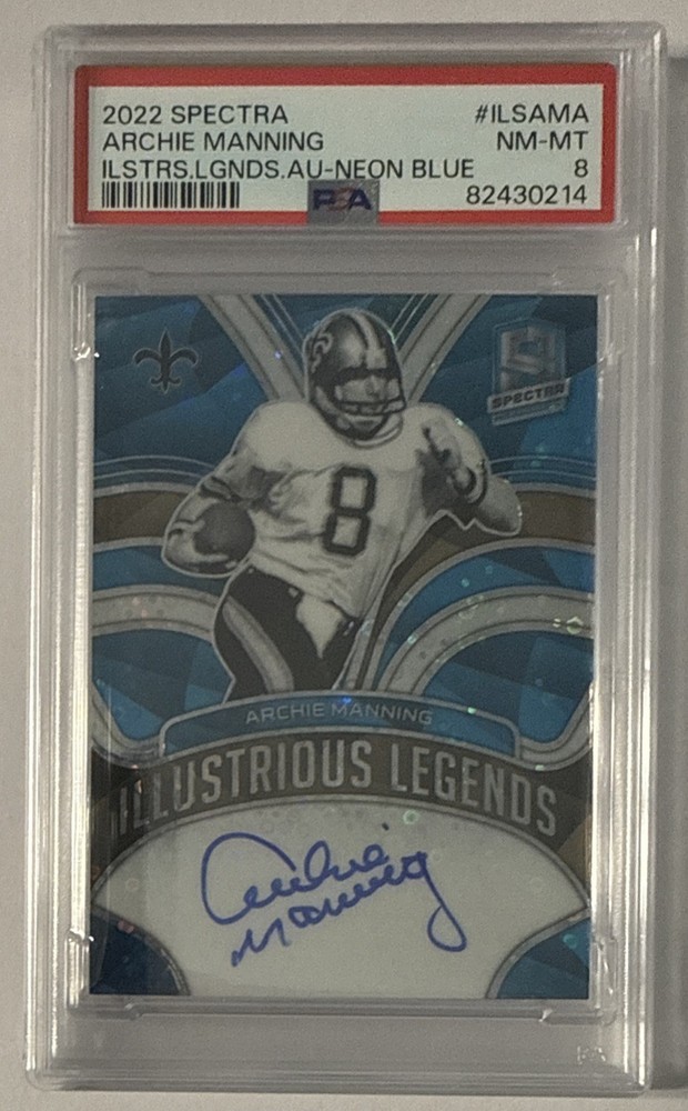 2022 Spectra NEON BLUE/50  Archie Manning ON-CARD AUTO / PSA 8 NM-MINT / 7/50