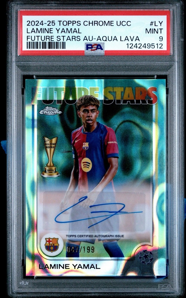 Lamine Yamal /199 Auto Aqua Refractor Future Stars 2024-25 Topps Chrome PSA 9