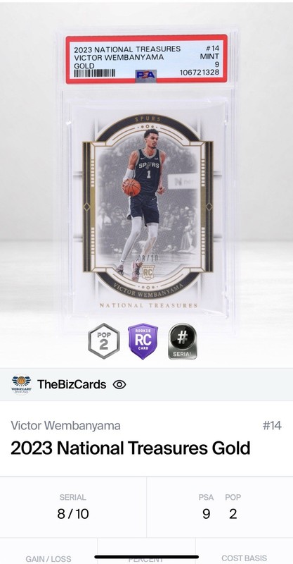 Panini National Treasures Victor Wembanyama #14 Rookie Gold /10 PSA 9 RC view 2