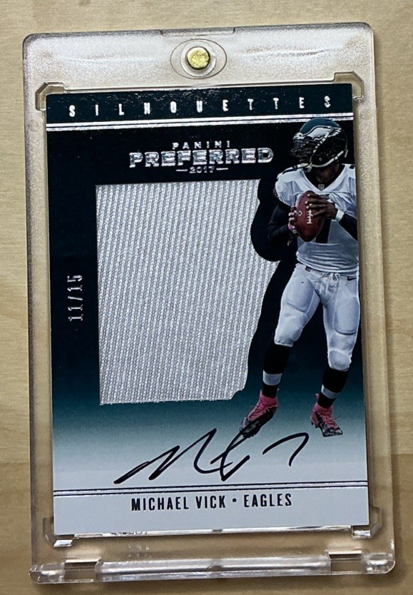 2017 Panini Preferred Michael Vick Silhouettes On Card Auto Game Used Patch /15