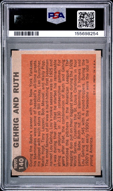 1962 Topps #140 Lou Gehrig and Babe Ruth PSA 5 155698254 view 2