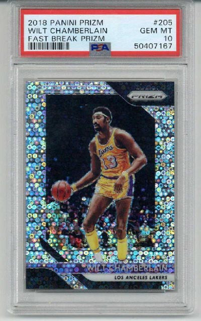 2018 PANINI PRIZM FAST BREAK PRIZM #205 WILT CHAMBERLAIN LAKERS PSA 10 LOW POP