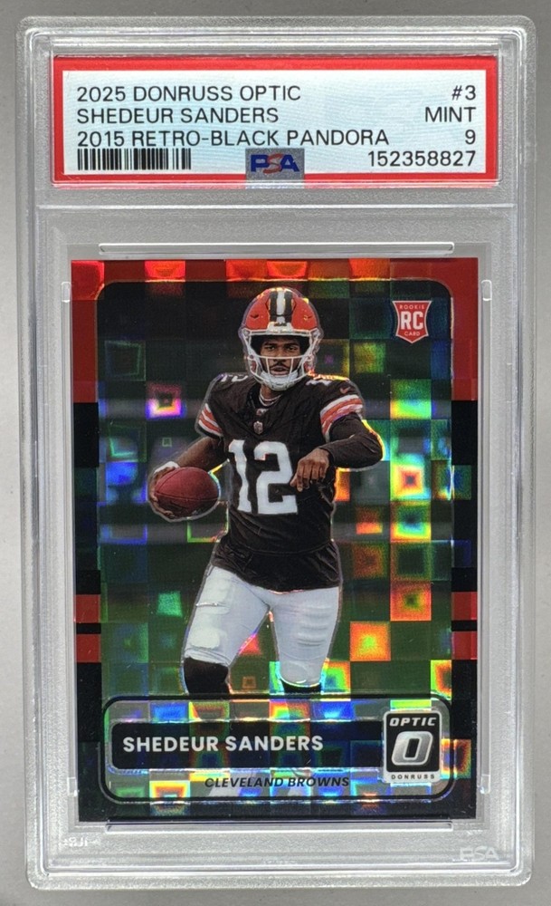Shedeur Sanders 2025 Donruss Optic #3 Black Pandora 2015 Retro RC /149 PSA 9