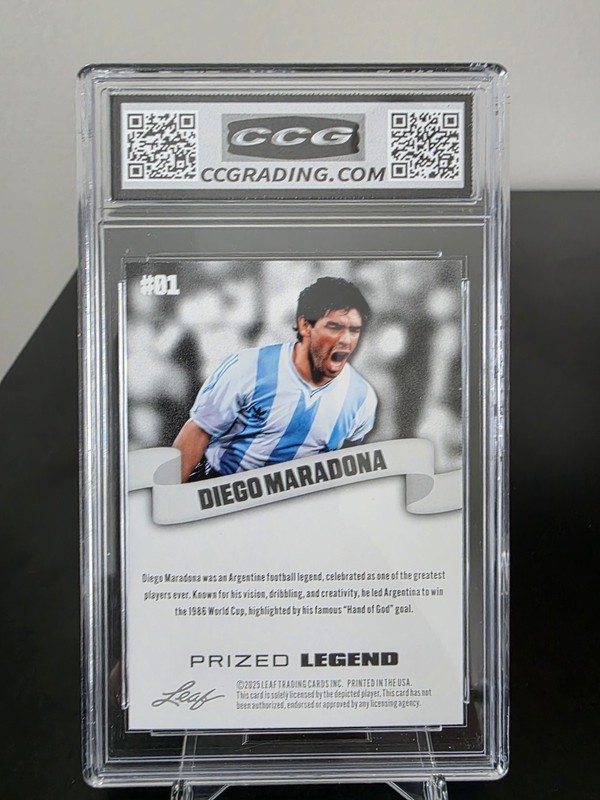Leaf 2025 Prized Legend Diego Maradona #01 CCG 10 Graded Soccer Card view 2
