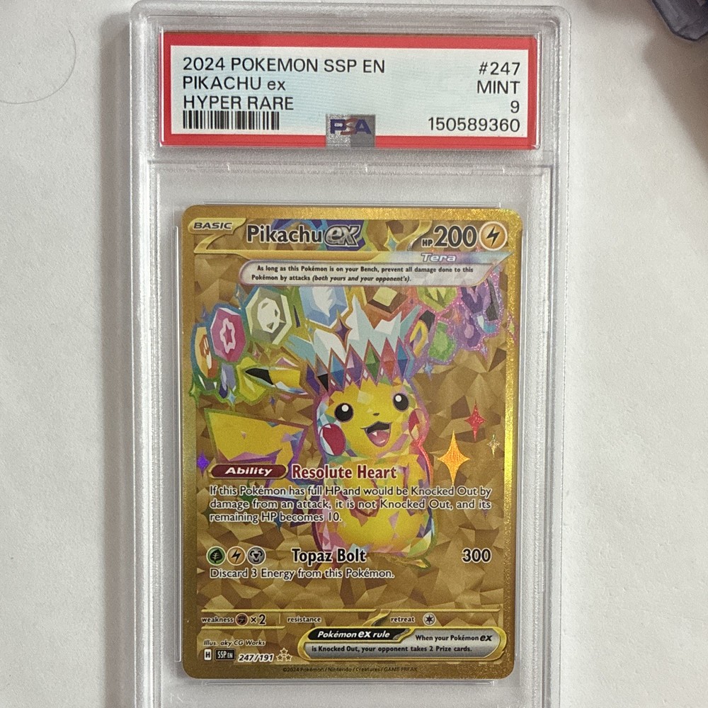 PSA 9 2024 Pokemon SV08 Surging Sparks Pikachu ex 247/191 Hyper Rare Holo EN