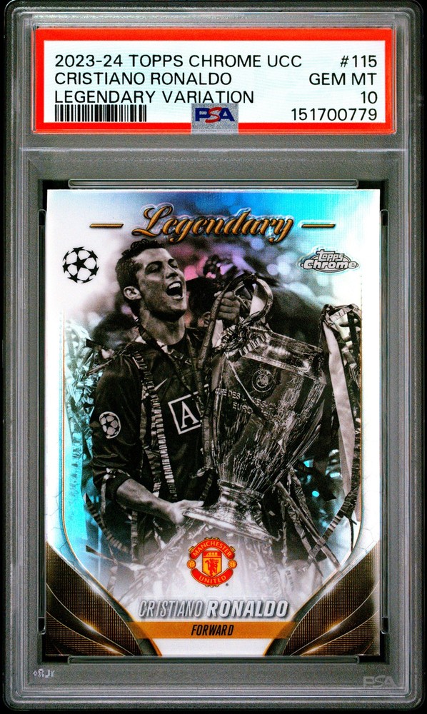 0779 Cristiano Ronaldo 2023 Topps Chrome UEFA #115 Legendary Variation SP PSA 10