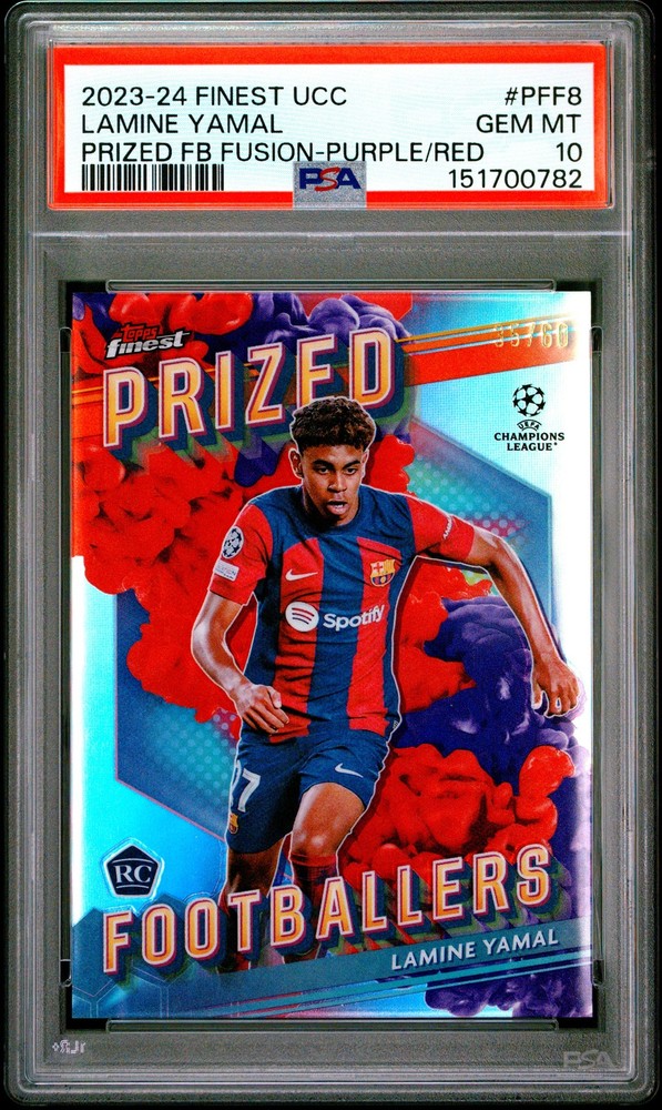 0782 Lamine Yamal 2023 Topps Finest UEFA Fusion Purple Red Prized RC /60 PSA 10