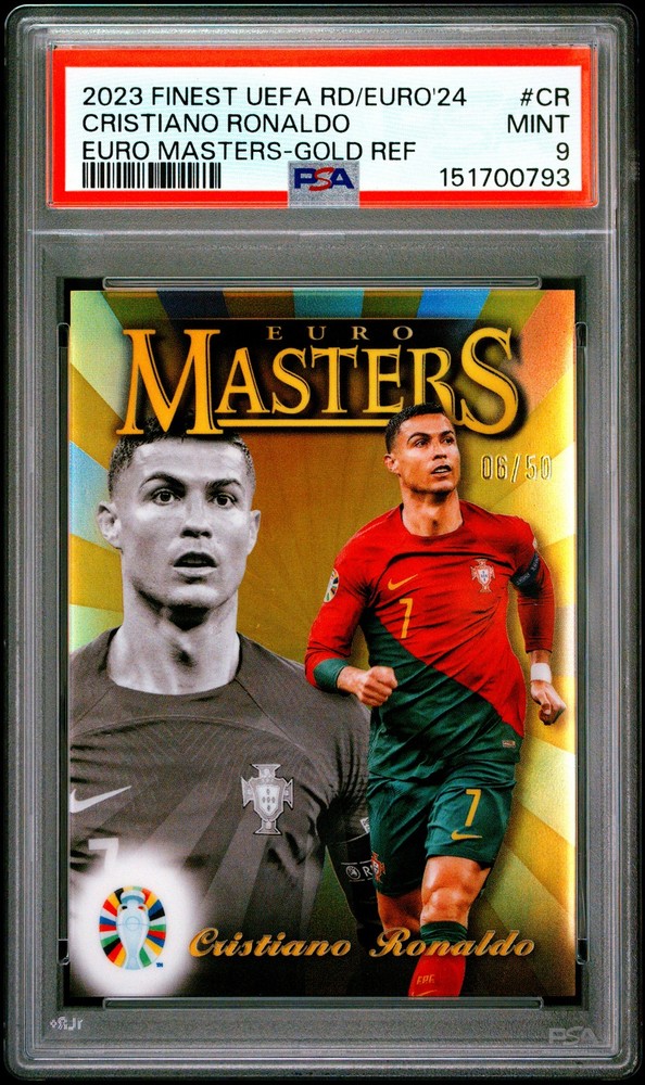 Cristiano Ronaldo 2023 Topps Finest Road UEFA EURO Gold Euro Masters /50 PSA 9