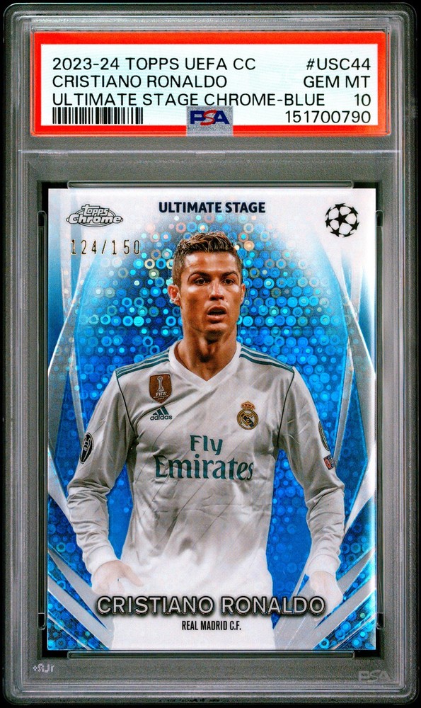 0790 Cristiano Ronaldo 2023 Topps UEFA Blue Ultimate Stage Chrome /150 PSA 10