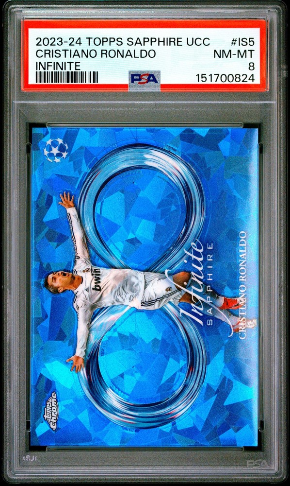0824 Cristiano Ronaldo 2023 Topps Chrome Sapphire UEFA #IS-5 Infinite SSP PSA 8