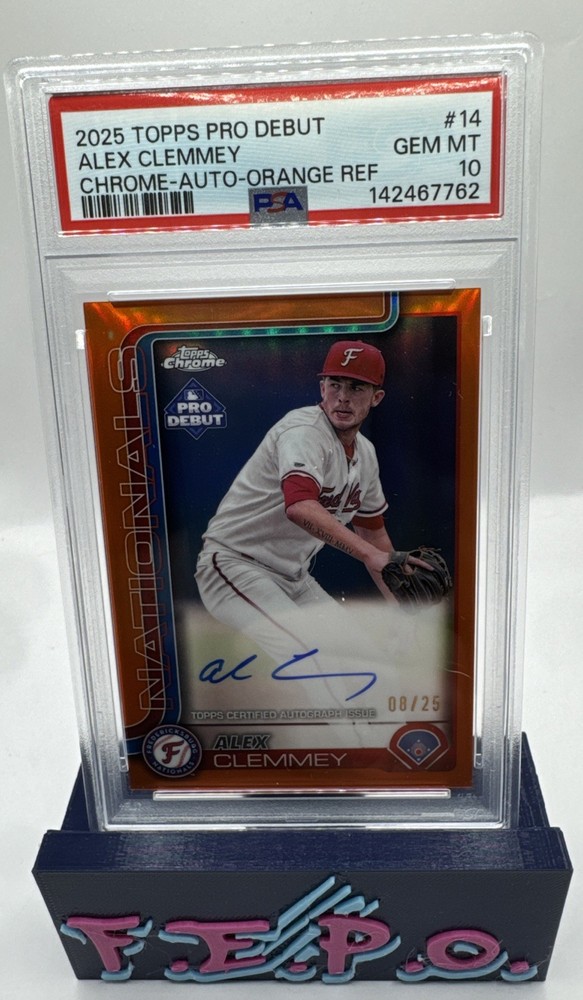 2025 Topps Pro Debut Orange Refractor Alex Clemmey Auto 8/25 PSA 10