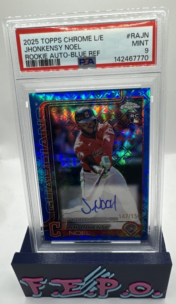 2025 Topps Chrome Logofractor Blue Refractor Jhonkensy Noel Auto 147/150 PSA 9