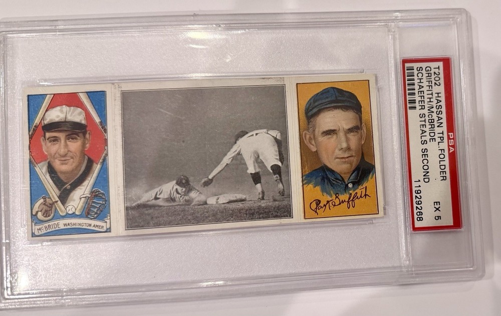 1912 Hassan Triple Folders T202 Griffith/McBride PSA 5