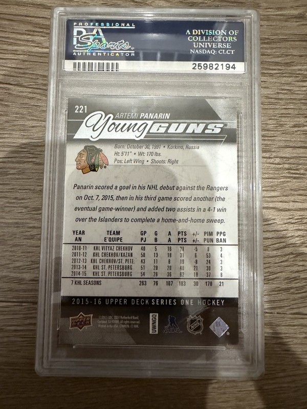 2015-16 Upper Deck Young Guns Artemi Panarin #221 PSA 9 MINT RC Rookie Kings view 2