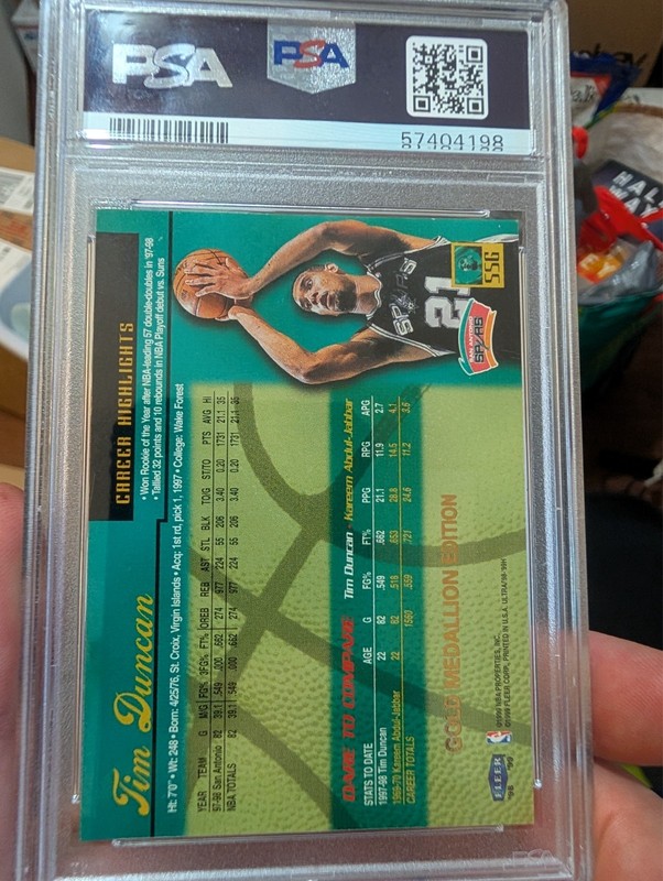 1998 Fleer Ultra - Tim Duncan w Shaquille O'Neal #55G Gold Medallion PSA 9 view 2