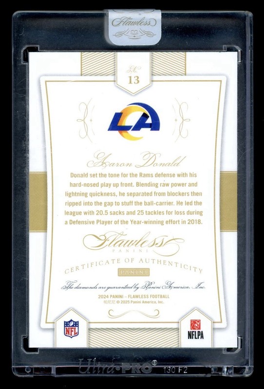 2024 Panini Flawless Aaron Donald Dual Diamond Platinum Sapphire True 1/1 Sealed view 2