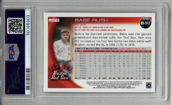2010 TOPPS UPDATE #US317 BABE RUTH BASEBALL CARD BOSTON RED SOX PSA 10 LOW POP view 2