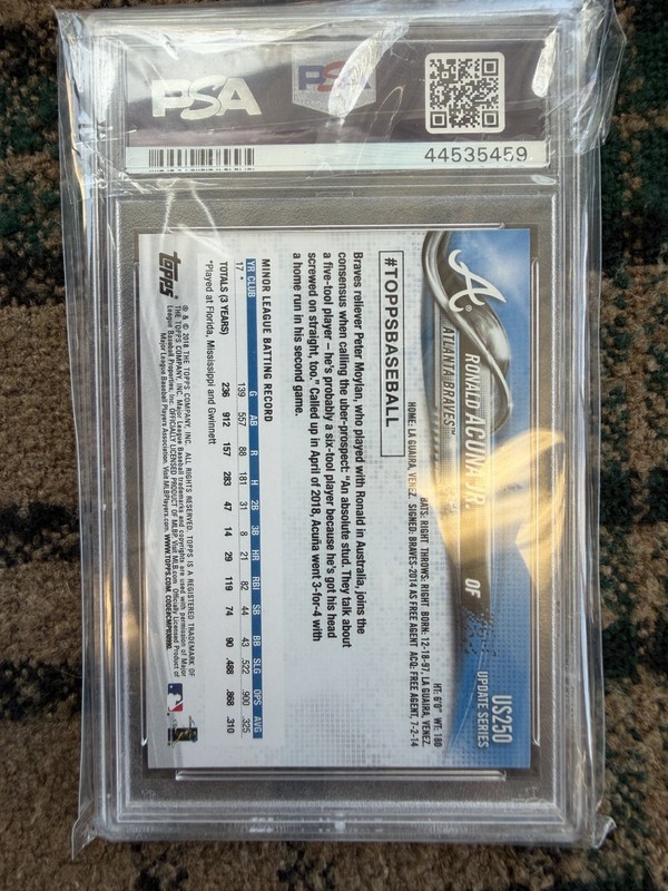 2018 Topps Update Ronald Acuna Jr. RC Rookie #US250 Braves PSA 10 GEM MINT view 2