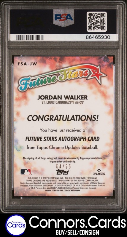 Jordan Walker Rookie Auto PSA 10 2023 Topps Chrome Future Stars Orange /25 view 2