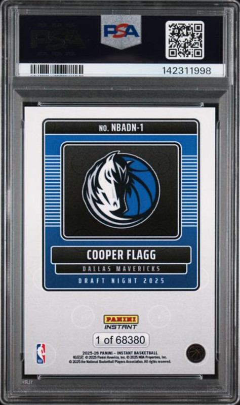 2025 PANINI INSTANT NBA DRAFT NIGHT COOPER FLAGG DALLAS MAVERICKS PSA 10 ROOKIE view 2