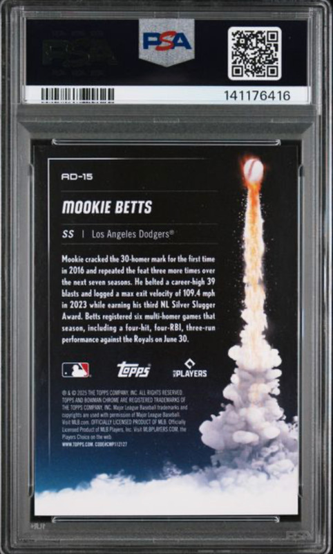 2025 BOWMAN CHROME ADIOS REFRACTOR #AD-15 LA DODGERS MOOKIE BETTS PSA 9 WS CHAMP view 2