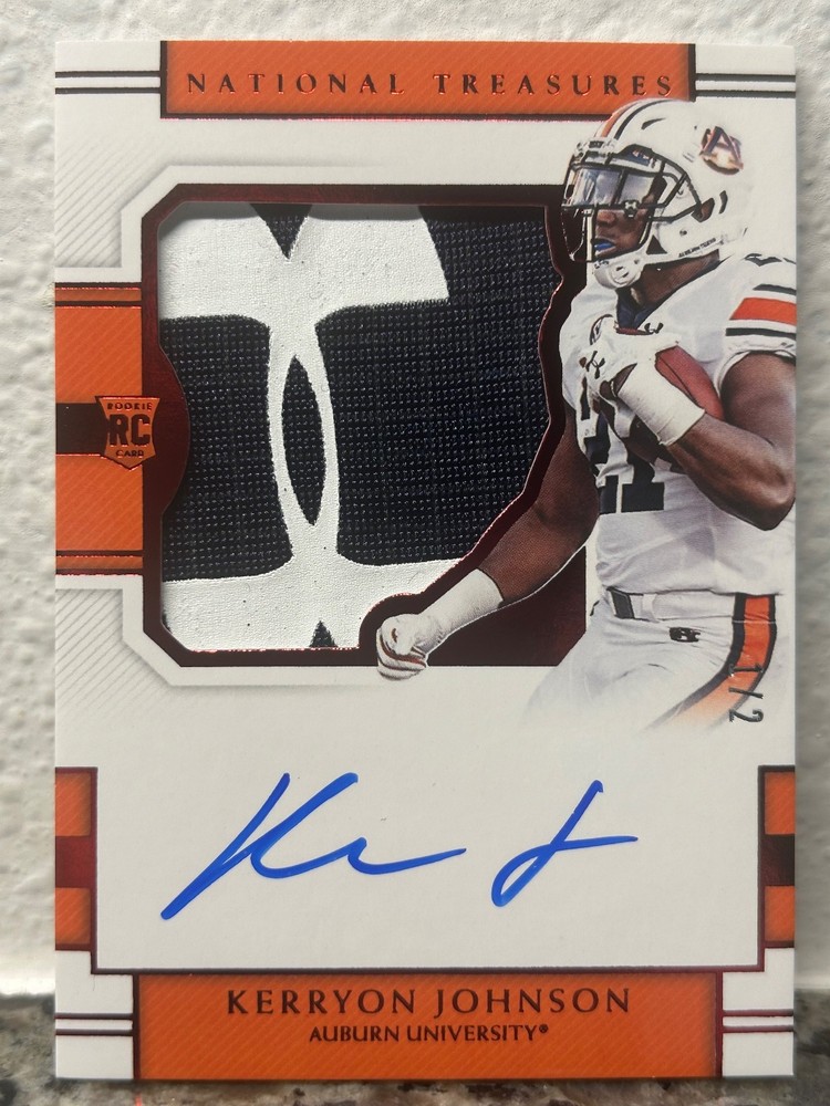 2018 Panini National Treasures Collegiate Kerryon Johnson LOGO PATCH AUTO RPA /2