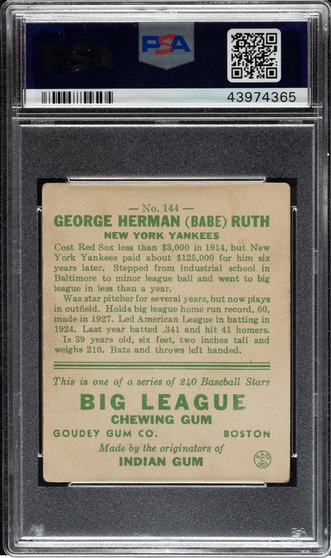 Babe Ruth 1933 Goudey #144 PSA 1.5 🐐📈💥 view 2