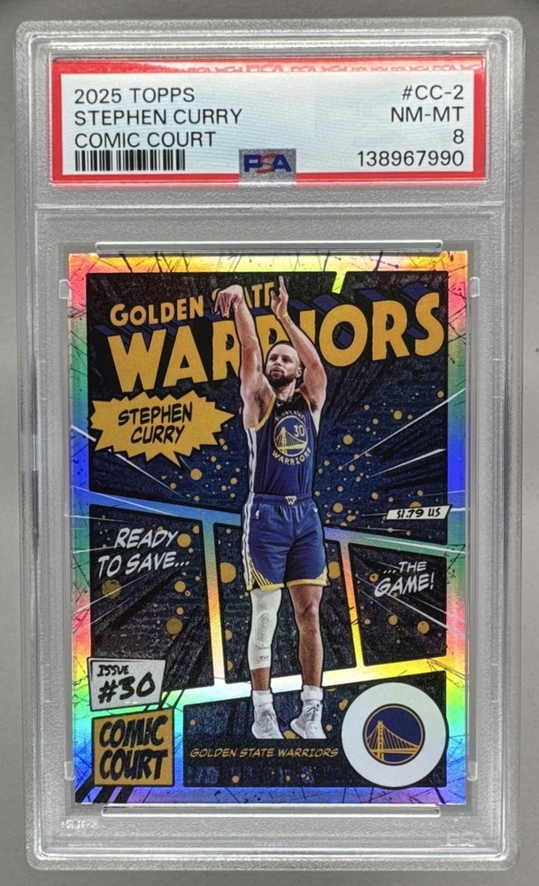 138967990 Stephen Curry 2025 Topps #CC-2 Comic Court PSA 8