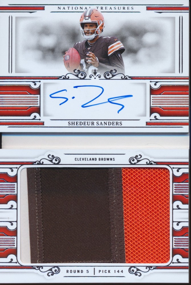 Shedeur Sanders 2025 National Treasures Jumbo Prime Booklet Patch RC Auto /99