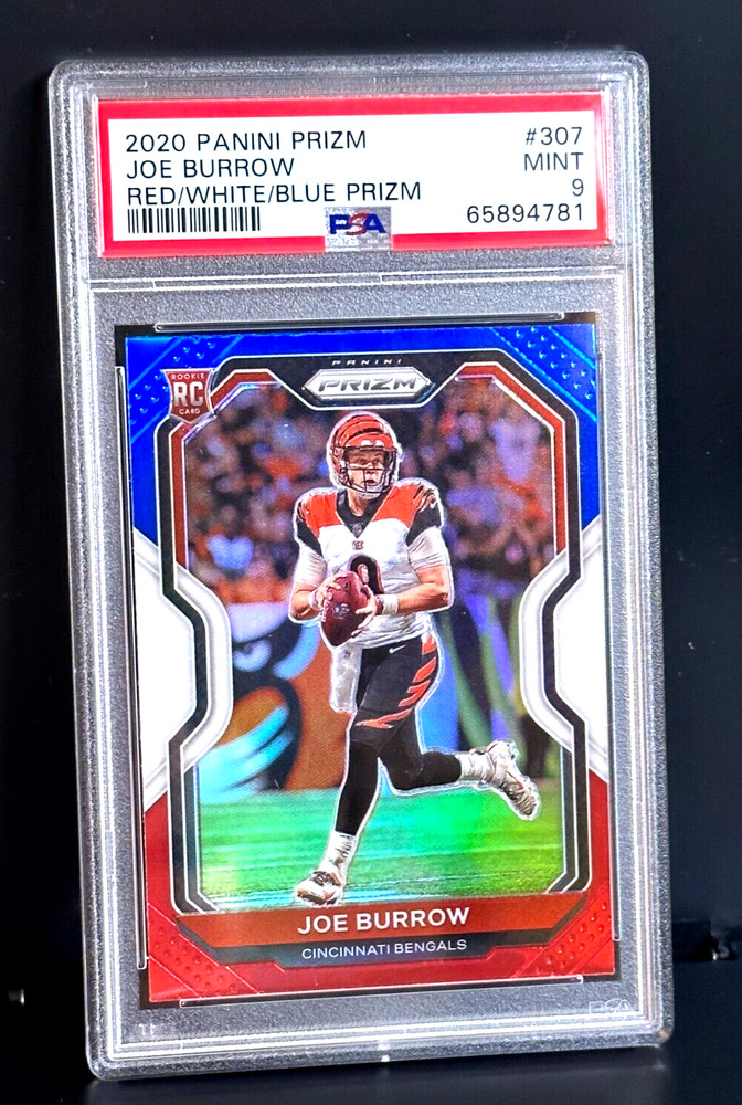 2020 PANINI PRIZM JOE BURROW RED WHITE BLUE PRIZM ROOKIE CARD MINT PSA 9 BENGALS