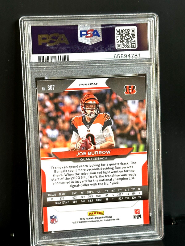 2020 PANINI PRIZM JOE BURROW RED WHITE BLUE PRIZM ROOKIE CARD MINT PSA 9 BENGALS view 2