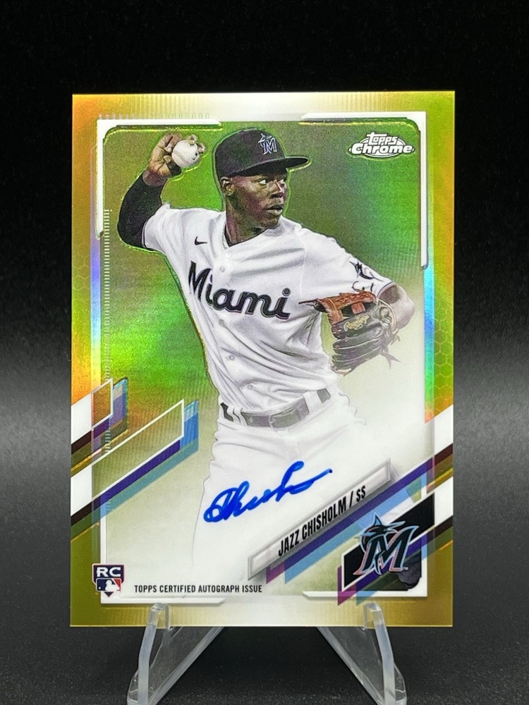 2021 Topps Chrome Rookie Gold Refractor 17/50 Jazz Chisholm #RA-JCH Auto RC view 1