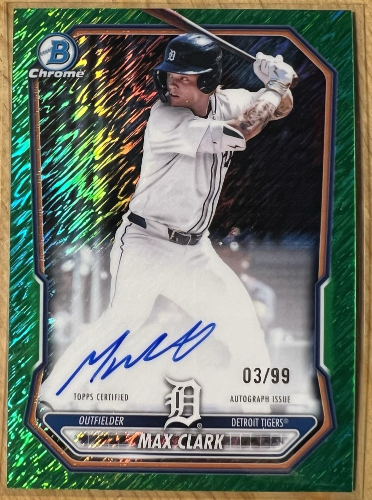 2026 Bowman Chrome Max Clark on card Auto Green Shimmer Refractor /99 Tigers