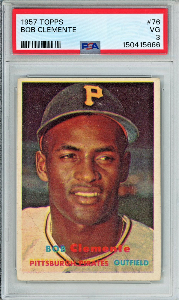 1957 Topps Roberto Clemente baseball card, graded VG 3, #76 in the set HOF