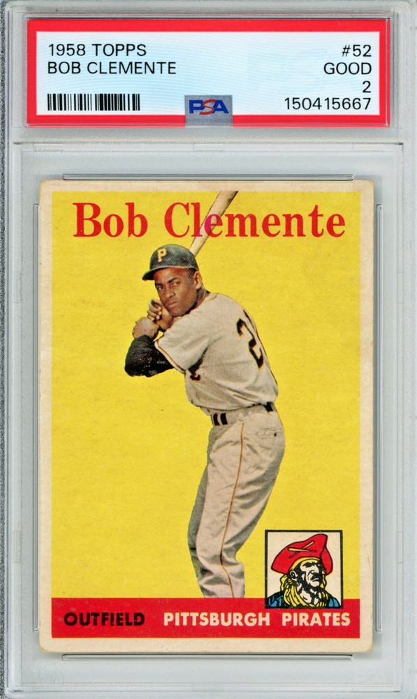 1958 Topps Roberto Clemente baseball card, graded Good 2, #52 in the set HOF