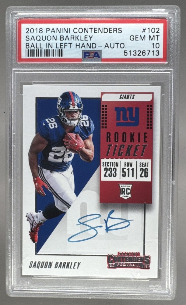 Saquon Barkley 2018 Panini Contenders #102 RC Rookie Auto PSA 10