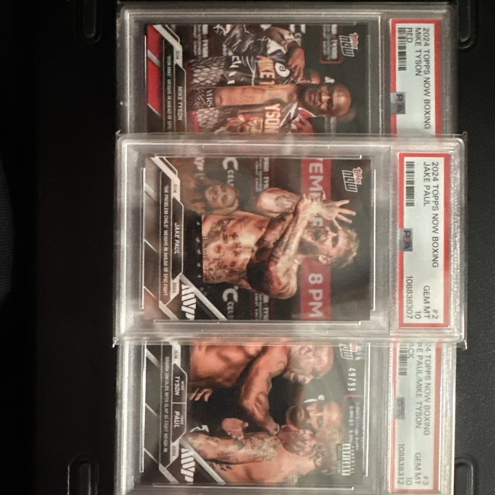 Topps Now 3 Card Set Mike Tyson V Jake Paul Graded PSA 10/10/9 #’d 49/99, 02/10