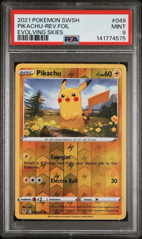 2021 Pokemon Evolving Skies # 049 Pikachu Reverse Foil PSA 9 Card MINT Free Ship