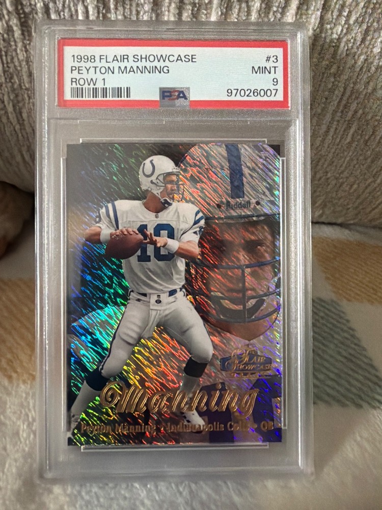1998 peyton Manning Flair showcaee row 1 psa 9