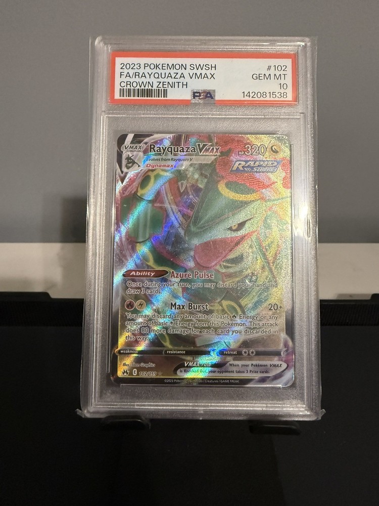 2023 POKEMON SWORD & SHIELD CROWN ZENITH #102 FULL ART/RAYQUAZA VMAX PSA 10