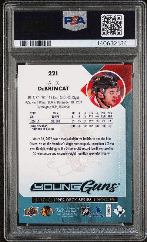 2017-18 Upper Deck Alex Debrincat #221 Young Guns Rookie PSA 9 view 2
