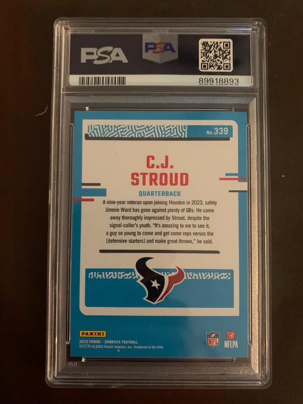 2023 Panini Donruss Football C.J. Stroud Rated Rookie Texans Card #339 PSA 10 view 2