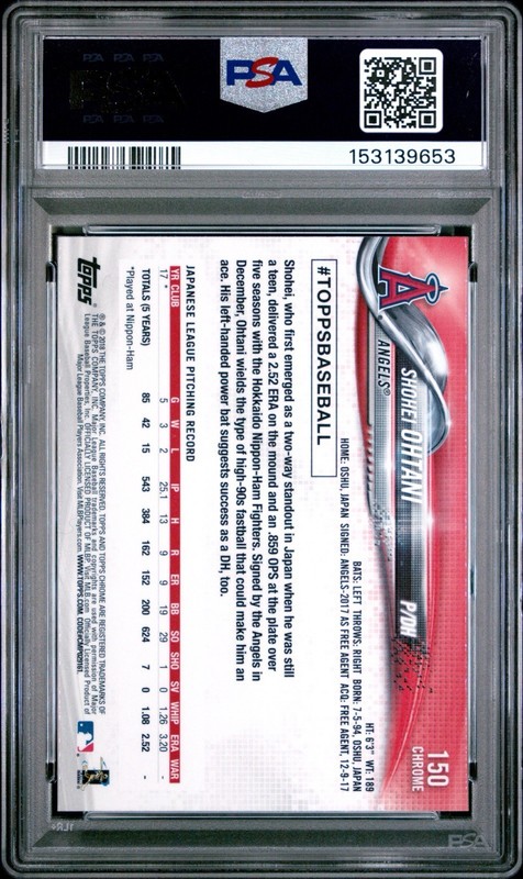2018 Topps Chrome Pitching Shohei Ohtani Rookie PSA 10 #150 Angels C98 view 2