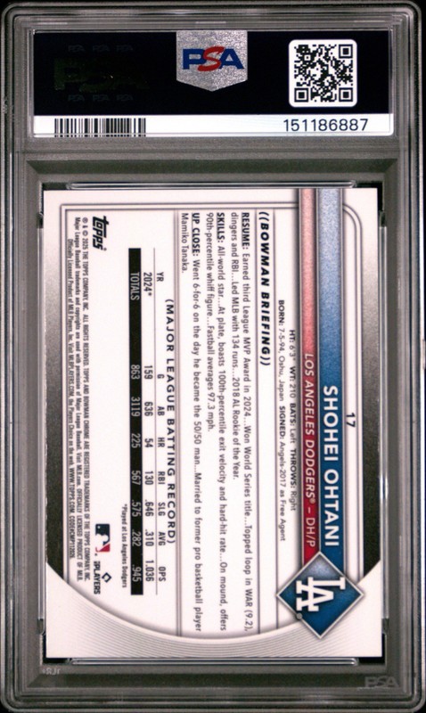 2025 Bowman Chrome Sapphire Shohei Ohtani PSA 10 #17 Dodgers C98 view 2