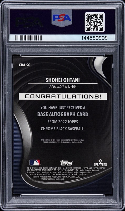 Shohei Ohtani On Card Auto SSP PSA 10 AUTO 10 2022 Topps Chrome Black POP 17 view 2