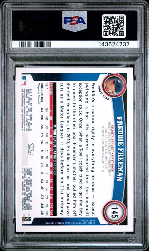 Freddie Freeman 2011 Topps #145 (RC) NM-MT PSA 8 view 2