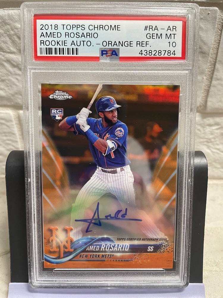 2018 Topps Chrome Amed Rosario Orange RC Rookie AUTO /25 PSA 10 New York Yankees view 1
