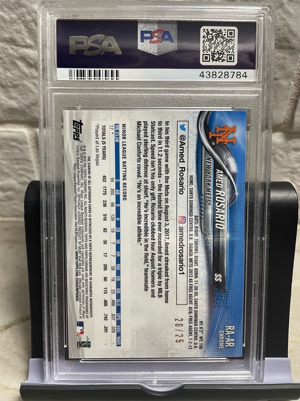 2018 Topps Chrome Amed Rosario Orange RC Rookie AUTO /25 PSA 10 New York Yankees view 2