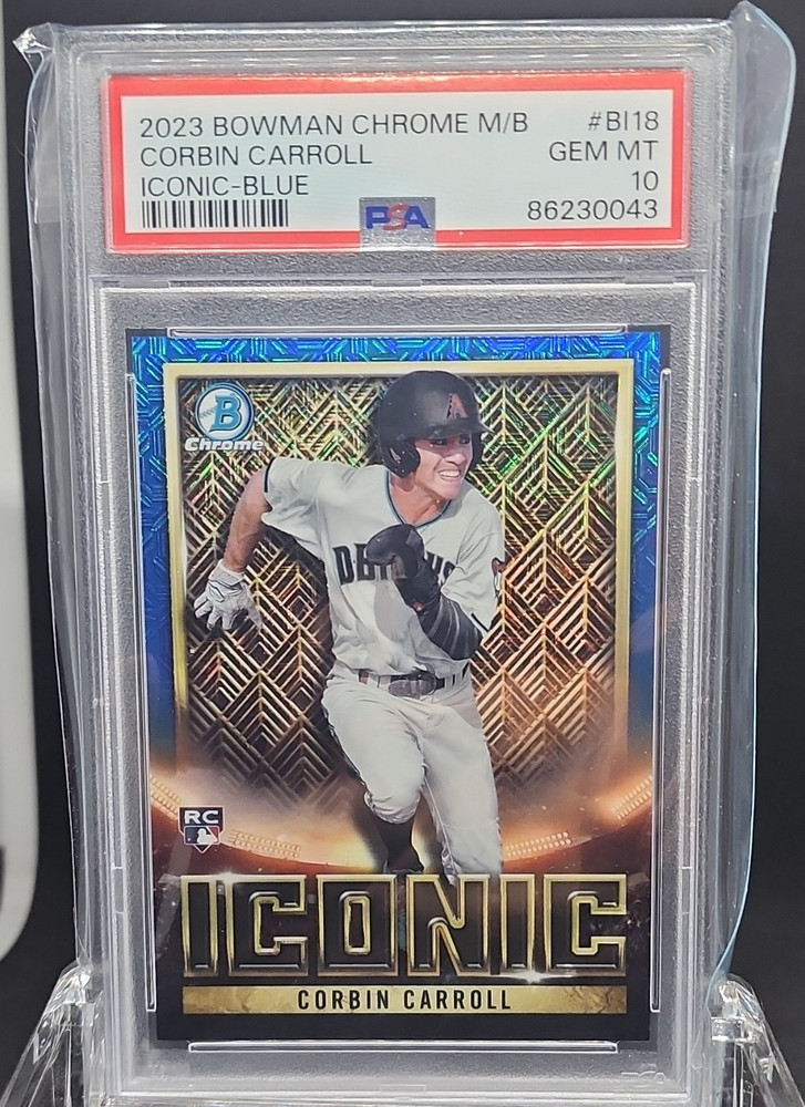 2023 Bowman Chrome Corbin Carroll Bowman Iconic BI-18 Blue Mojo /150 PSA 10 RC