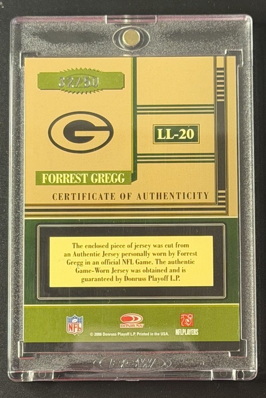 2006 Donruss Leaf Limited Legends Forrest Gregg Game Used Jersey Auto /50 HOF view 2